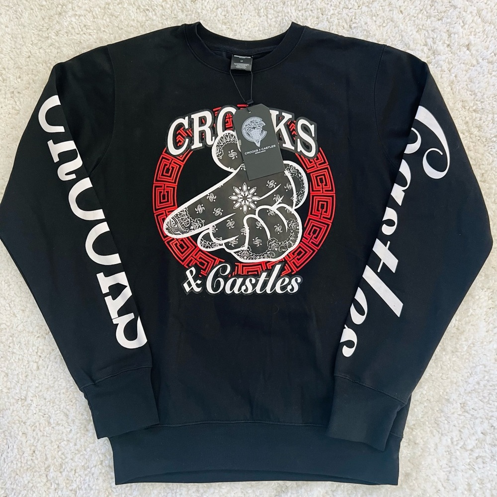 Crooks & Castles Black and Red Graphic Crewneck Sweatshirt